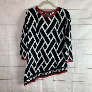 Rafaella Sweater Medium 8 Jacquard Zigzag Geo Pullover Tunic Asymmetrical Cotton